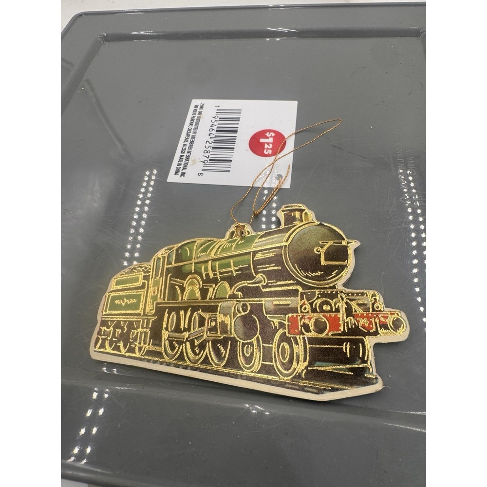 Vintage B Shackman Locomotive Train Christmas Ornament Die Cut 1985 Green